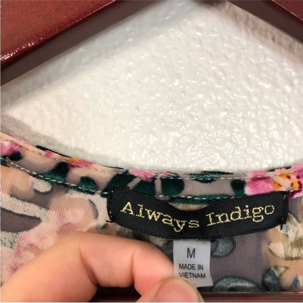 Always Indigo Green Black Floral Velvet Sweater - Picture 13 of 16